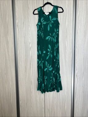 Emerald Green Floral Tank Midi Dress